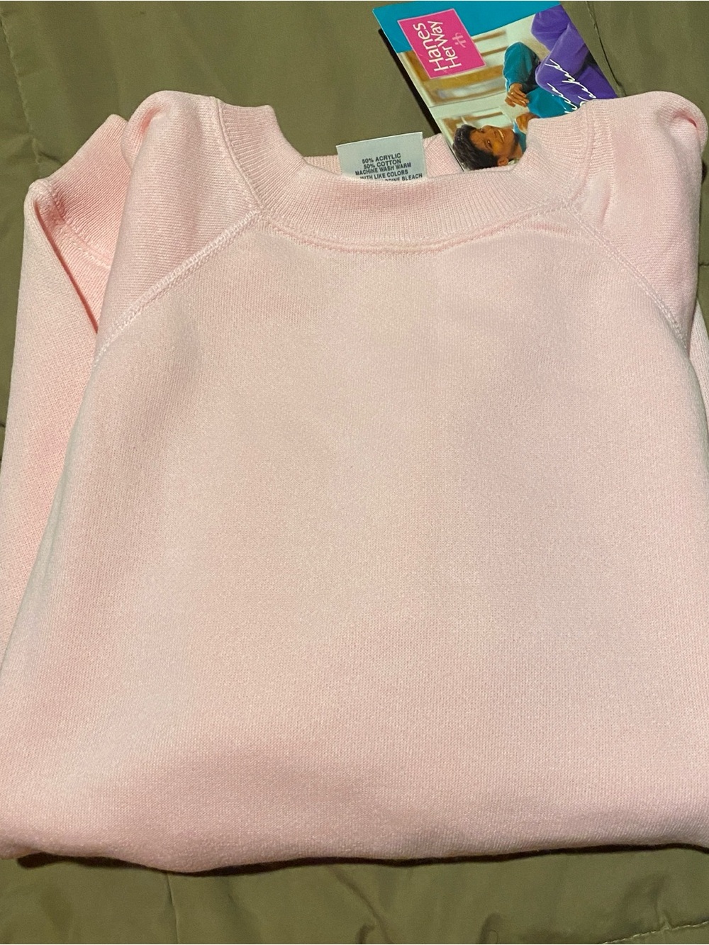 Hanes womens NOS old stock pink raglan sweatshirt XL new 1992 USA crewneck - Picture 6 of 6